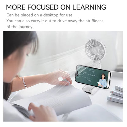 Handheld Mini Fan 1800Mah Foldable Portable Desk Outdoor Neck Hanging 5 Speed USB Rechargeable Fan Phone Stand Display Screen