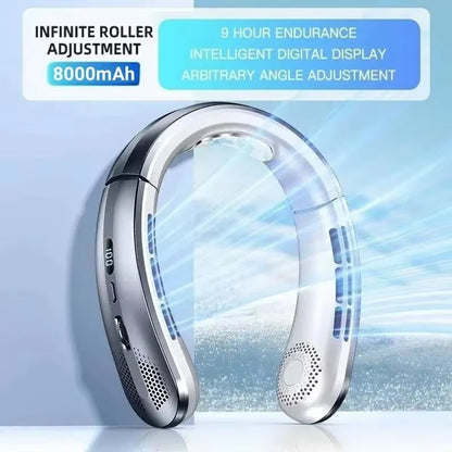 8000Mah USB Hanging Neck Fan Portable Bladeless Mini Rechargeable Mute LED Digital Display Electric Air Cooler Handheld