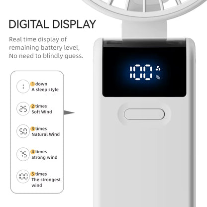 Handheld Mini Fan 1800Mah Foldable Portable Desk Outdoor Neck Hanging 5 Speed USB Rechargeable Fan Phone Stand Display Screen