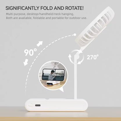 Handheld Mini Fan 1800Mah Foldable Portable Desk Outdoor Neck Hanging 5 Speed USB Rechargeable Fan Phone Stand Display Screen