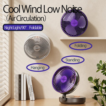 2024 New 5000Mah Rechargeable 3IN1 Multifunctional Portable Fan Wall Mounted Fan 90° Folding Fan 4 Gears with Warm Night Light