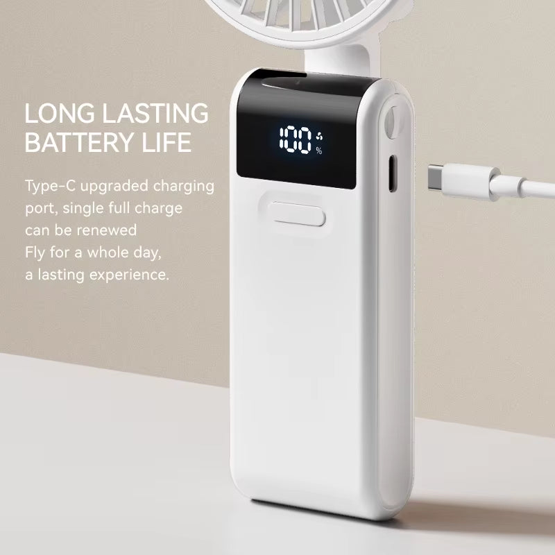 Handheld Mini Fan 1800Mah Foldable Portable Desk Outdoor Neck Hanging 5 Speed USB Rechargeable Fan Phone Stand Display Screen