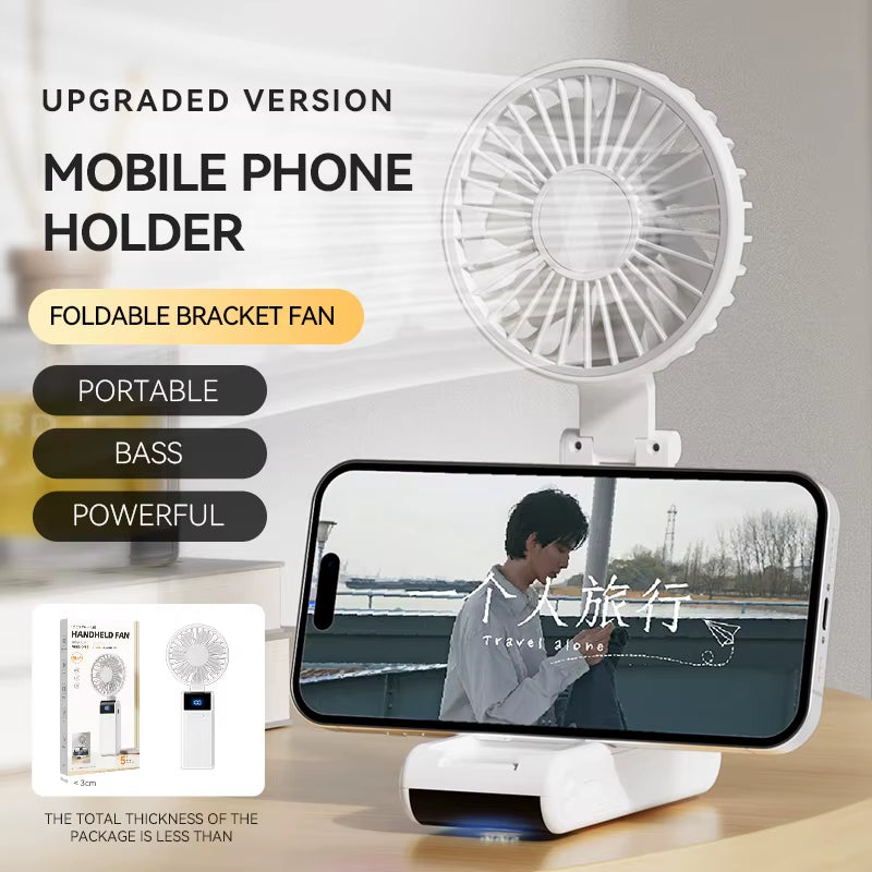 Handheld Mini Fan 1800Mah Foldable Portable Desk Outdoor Neck Hanging 5 Speed USB Rechargeable Fan Phone Stand Display Screen