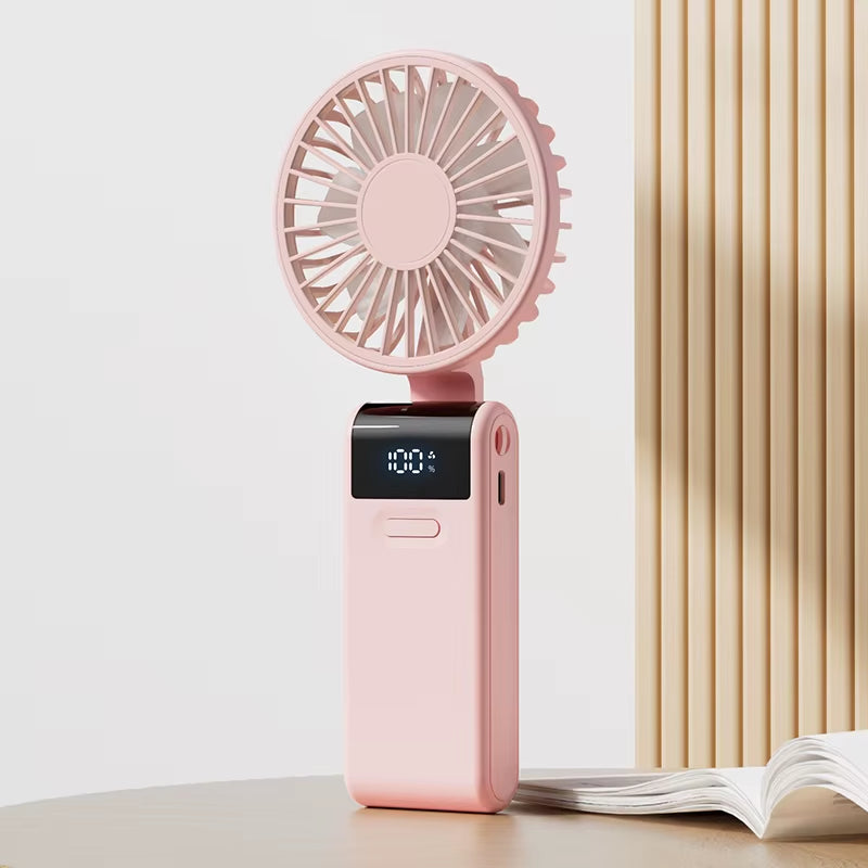 Handheld Mini Fan 1800Mah Foldable Portable Desk Outdoor Neck Hanging 5 Speed USB Rechargeable Fan Phone Stand Display Screen