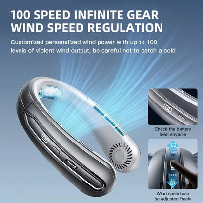 8000Mah USB Hanging Neck Fan Portable Bladeless Mini Rechargeable Mute LED Digital Display Electric Air Cooler Handheld